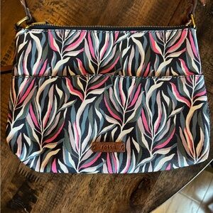 Fossil Women's Pink and Gray Leaf Shoulder Bag